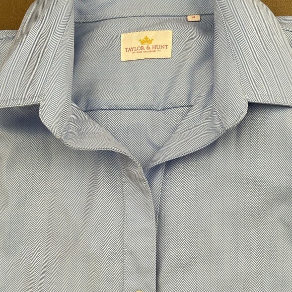 Ladies Taylor & Hunt 100% cotton blue chevron shirt - Picture 5 of 7